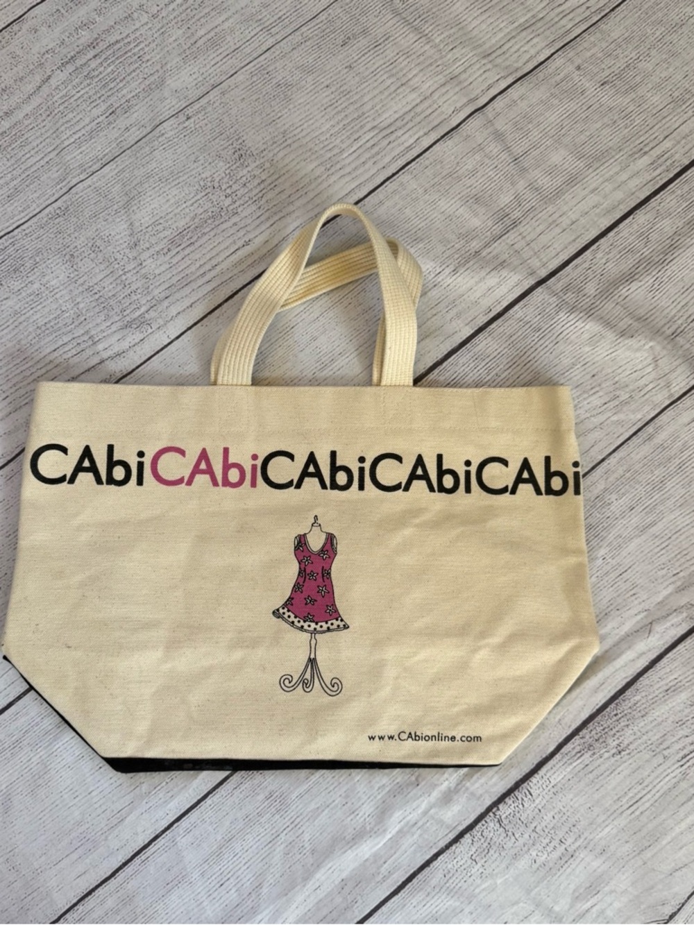 CAbi Cream Canvas Tote with Pink Dress Graphic